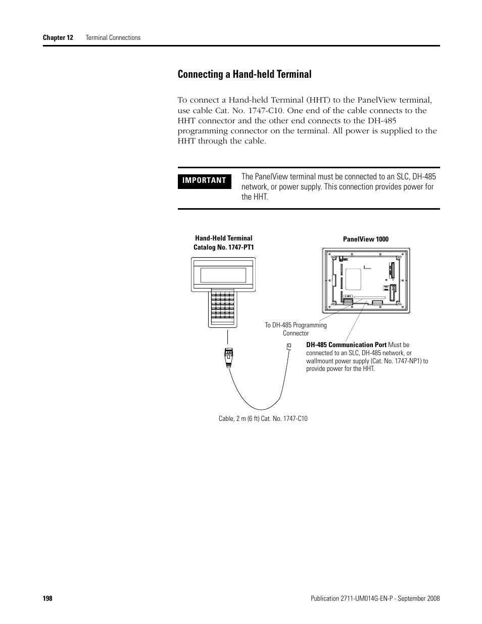 Connecting a hand-held terminal | Rockwell Automation 2711 Standard PanelView Operator Terminal User Manual User Manual | Page 198 / 292