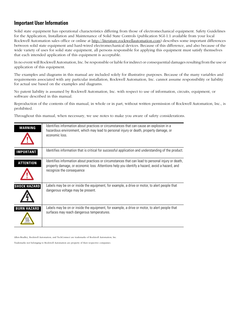 Important user information | Rockwell Automation 2711 Standard PanelView Operator Terminal User Manual User Manual | Page 2 / 292