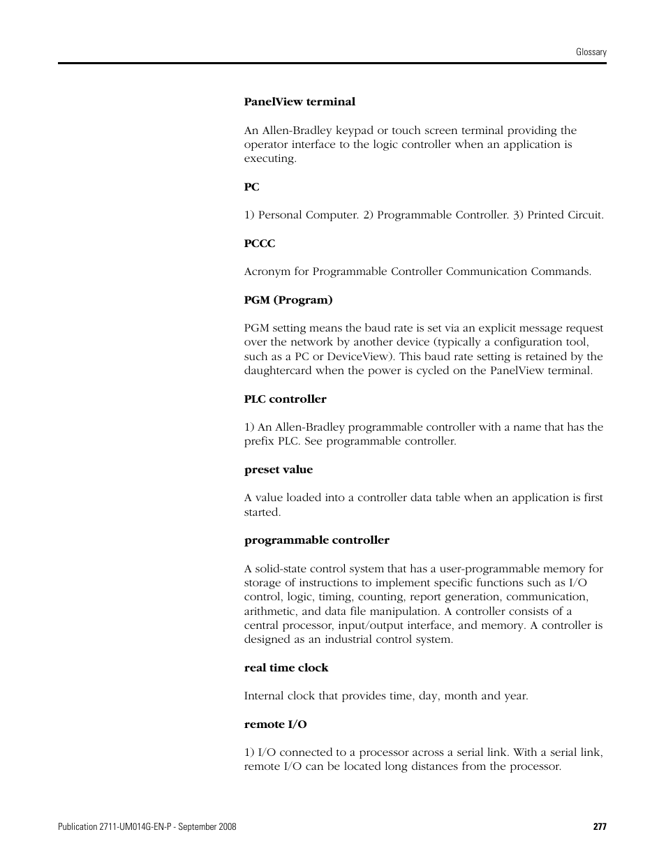 Rockwell Automation 2711 Standard PanelView Operator Terminal User Manual User Manual | Page 277 / 292