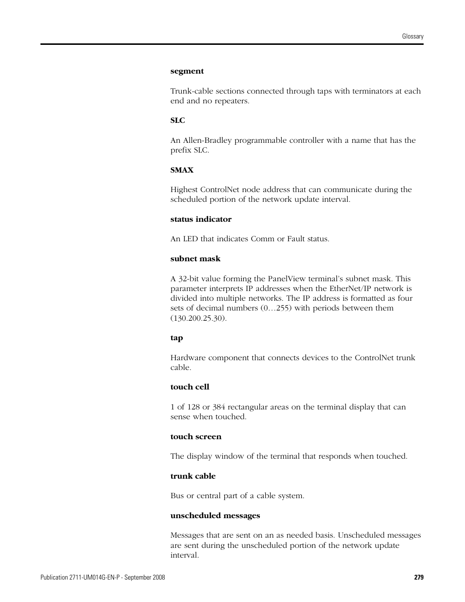 Rockwell Automation 2711 Standard PanelView Operator Terminal User Manual User Manual | Page 279 / 292