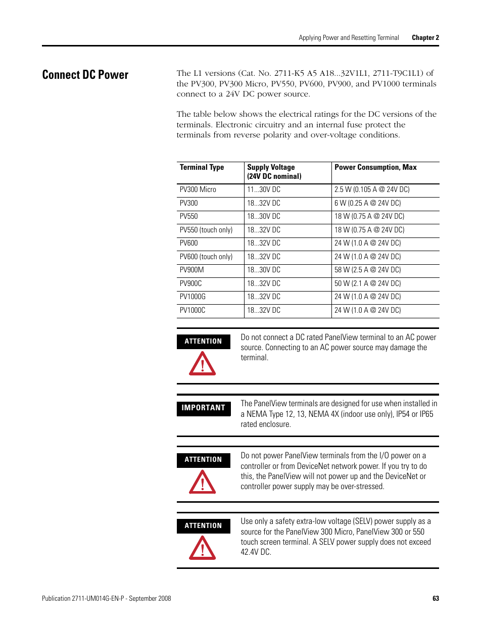 Connect dc power | Rockwell Automation 2711 Standard PanelView Operator Terminal User Manual User Manual | Page 63 / 292