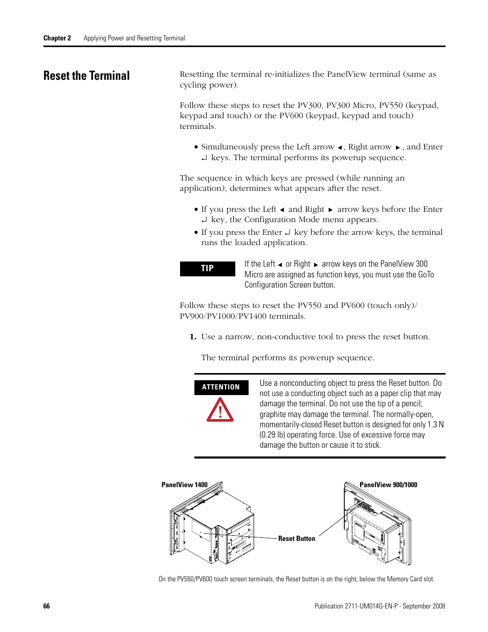 Reset the terminal | Rockwell Automation 2711 Standard PanelView Operator Terminal User Manual User Manual | Page 66 / 292