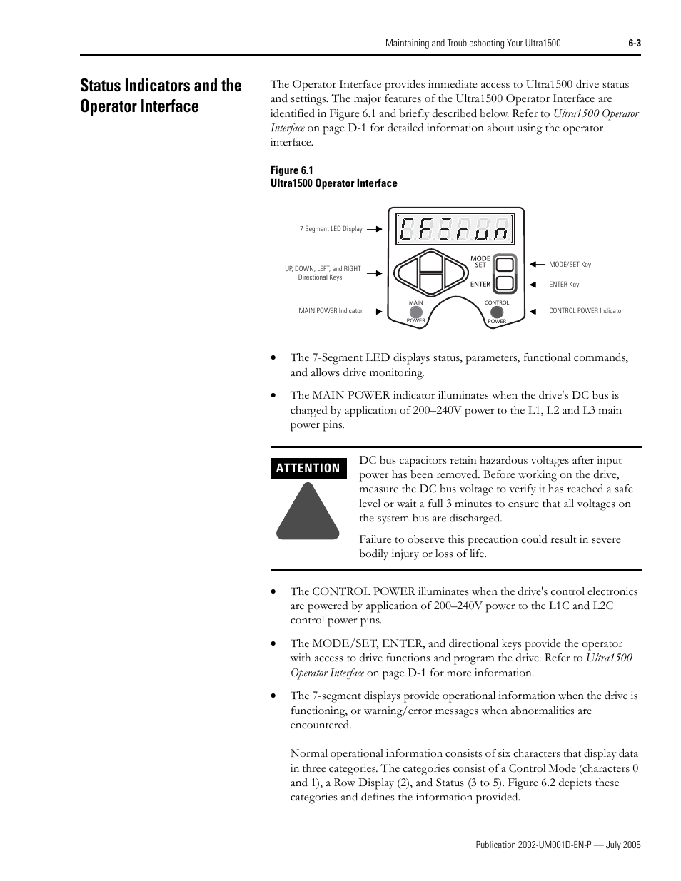 Status indicators and the operator interface, Status indicators and the operator interface -3 | Rockwell Automation 2092-DAx Ultra1500 User Manual User Manual | Page 129 / 204
