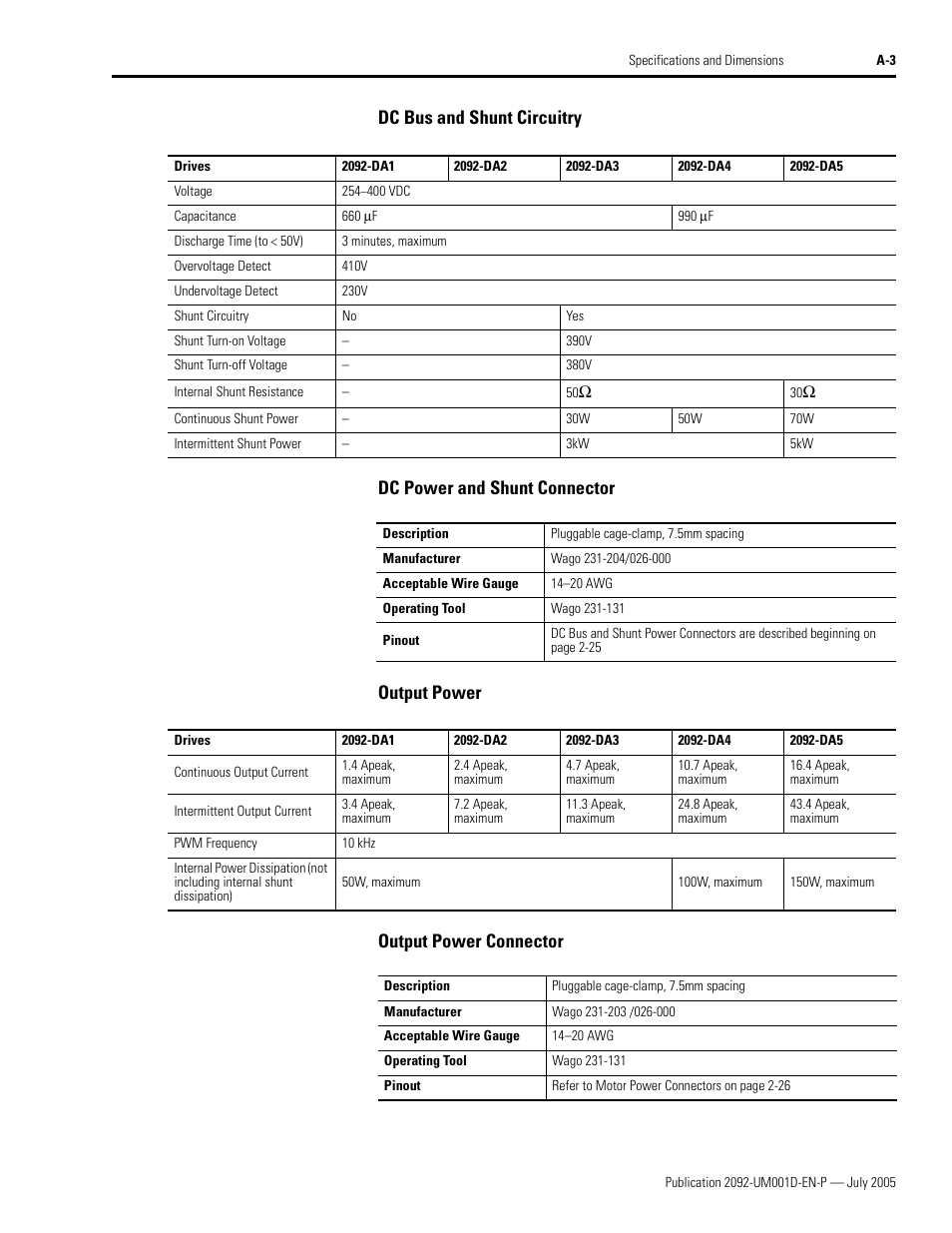 Dc bus and shunt circuitry, Dc power and shunt connector, Output power | Output power connector | Rockwell Automation 2092-DAx Ultra1500 User Manual User Manual | Page 137 / 204