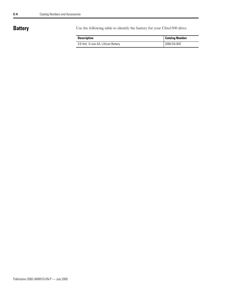 Battery | Rockwell Automation 2092-DAx Ultra1500 User Manual User Manual | Page 164 / 204