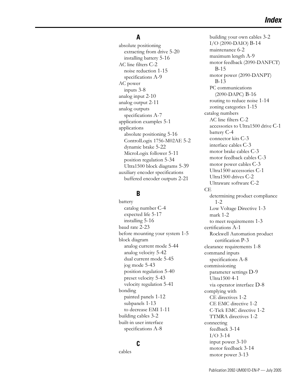 Index | Rockwell Automation 2092-DAx Ultra1500 User Manual User Manual | Page 197 / 204