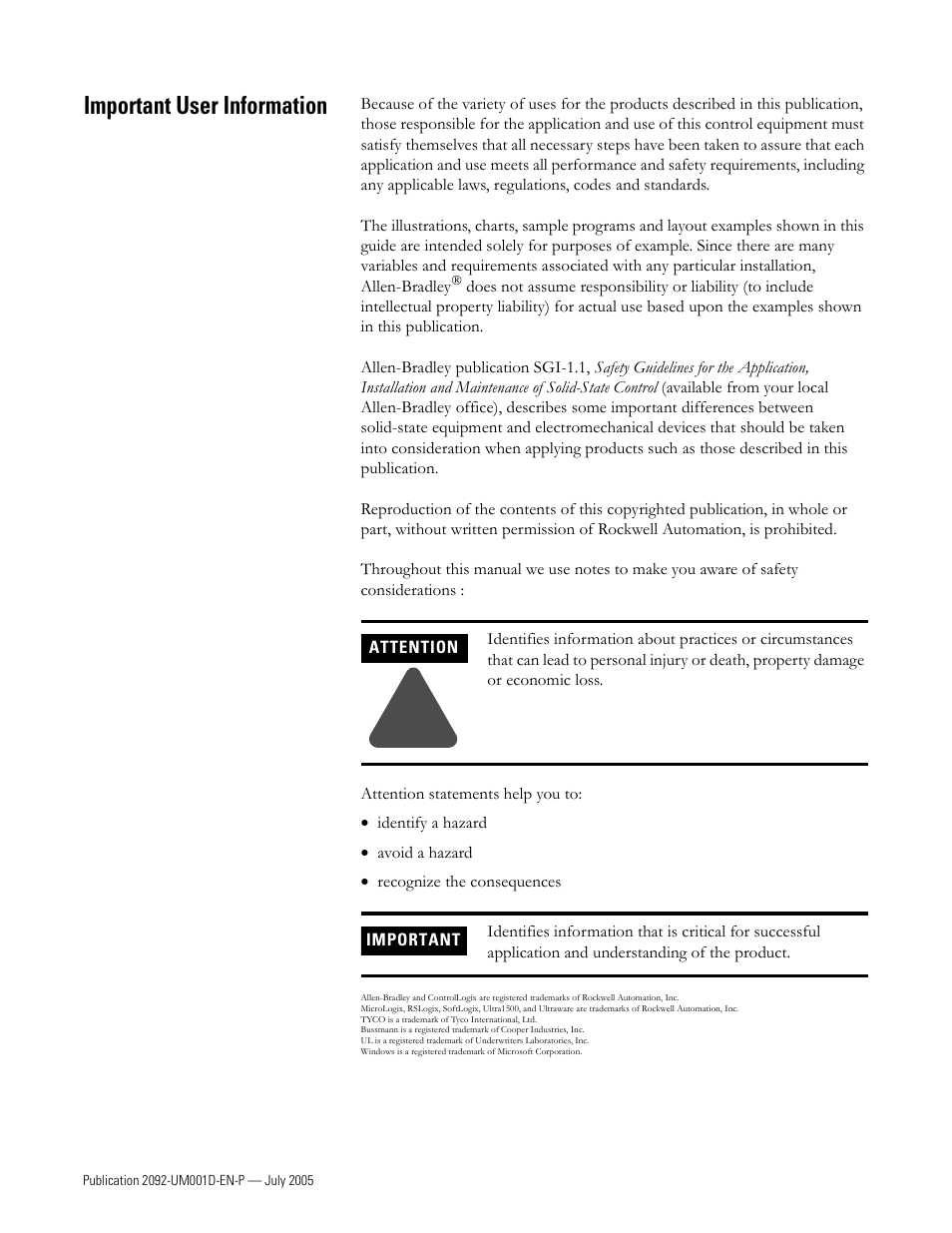 Important user information | Rockwell Automation 2092-DAx Ultra1500 User Manual User Manual | Page 2 / 204