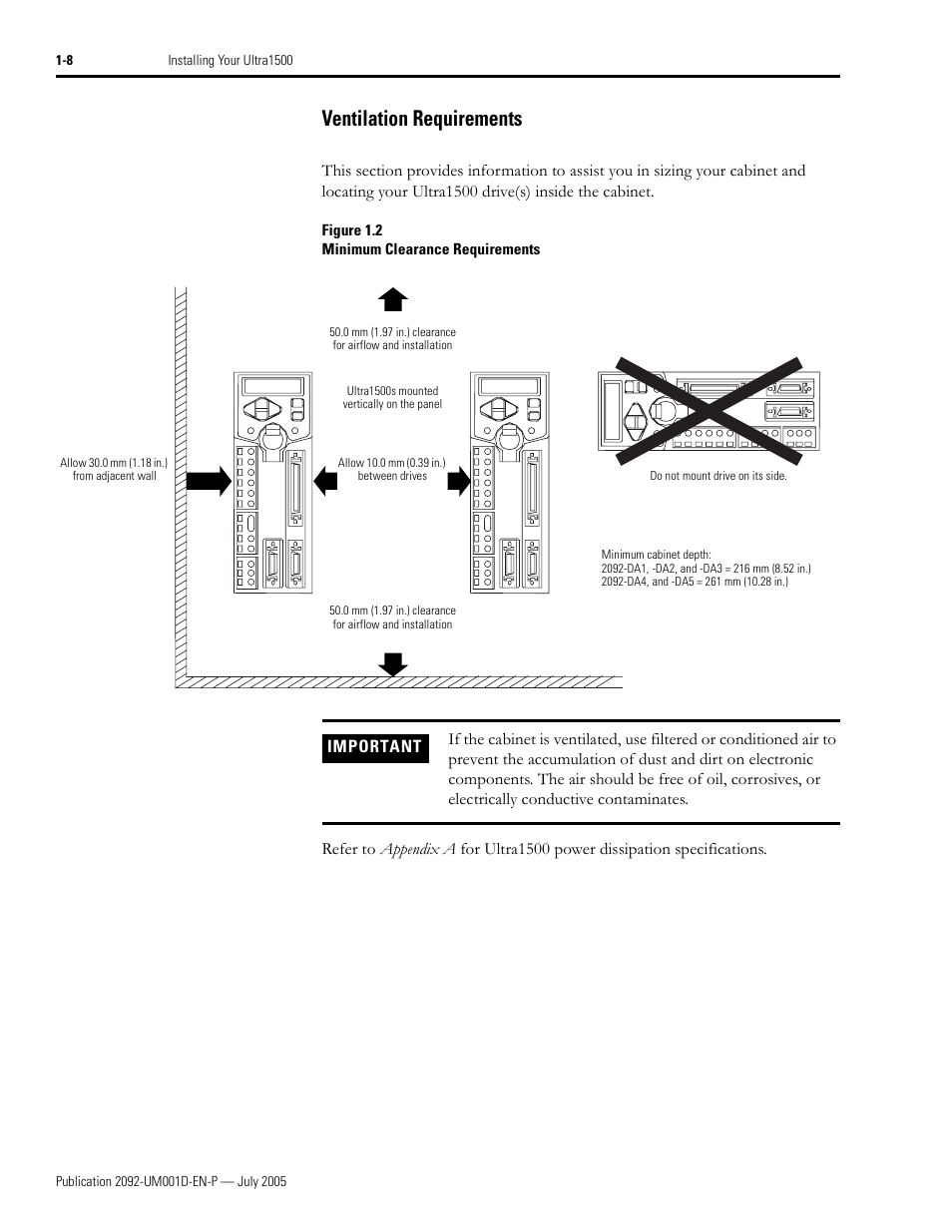 Ventilation requirements, Ventilation requirements -8 | Rockwell Automation 2092-DAx Ultra1500 User Manual User Manual | Page 20 / 204