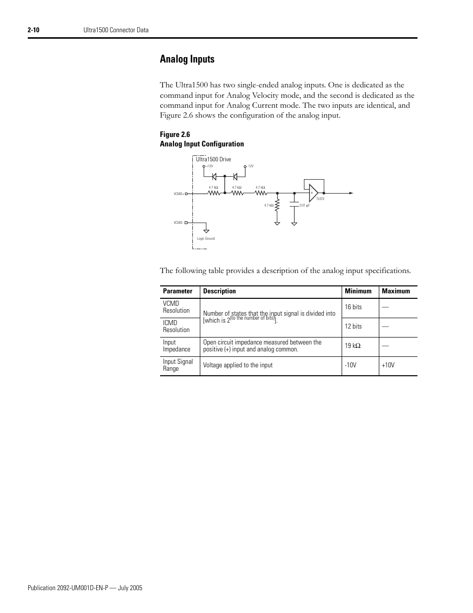Analog inputs, Analog inputs -10 | Rockwell Automation 2092-DAx Ultra1500 User Manual User Manual | Page 40 / 204
