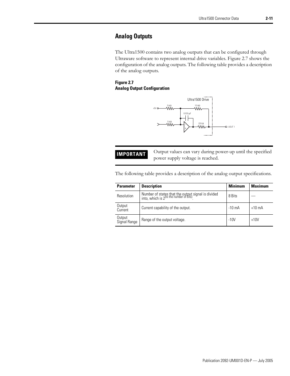 Analog outputs, Analog outputs -11 | Rockwell Automation 2092-DAx Ultra1500 User Manual User Manual | Page 41 / 204