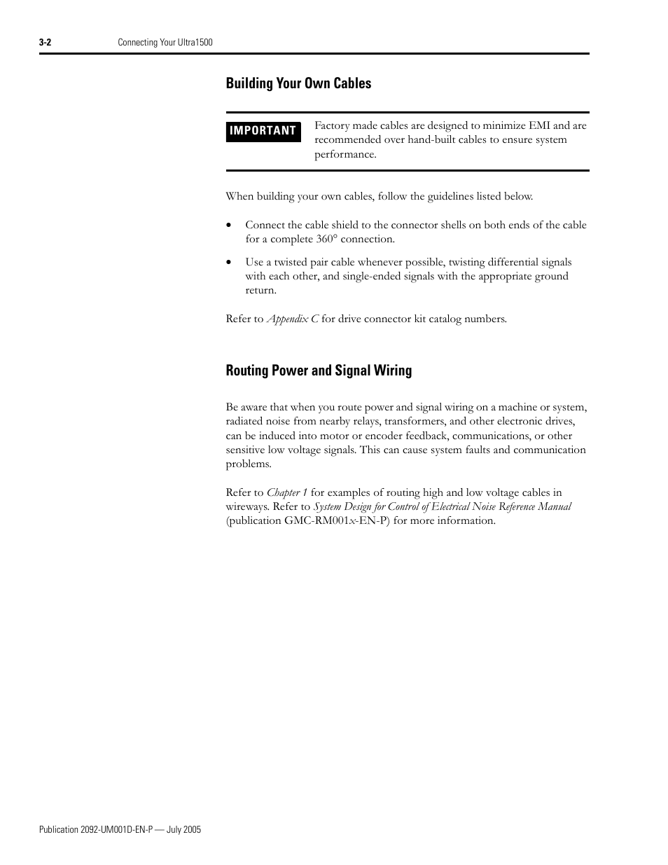Building your own cables, Routing power and signal wiring | Rockwell Automation 2092-DAx Ultra1500 User Manual User Manual | Page 60 / 204
