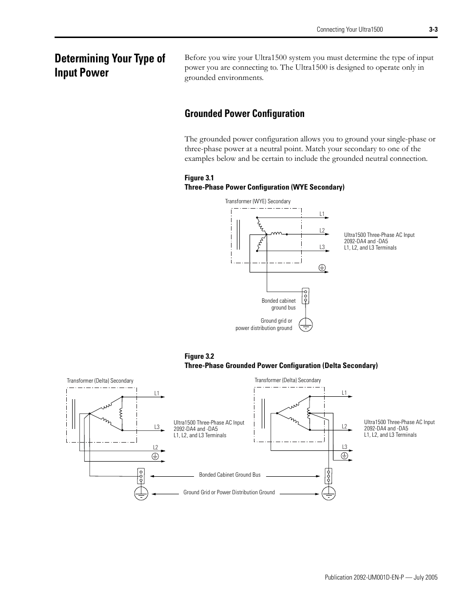 Determining your type of input power, Grounded power configuration, Determining your type of input power -3 | Grounded power configuration -3 | Rockwell Automation 2092-DAx Ultra1500 User Manual User Manual | Page 61 / 204