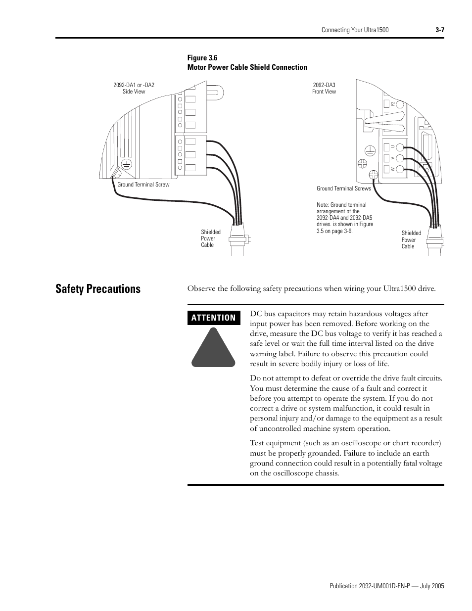 Safety precautions, Safety precautions -7 | Rockwell Automation 2092-DAx Ultra1500 User Manual User Manual | Page 65 / 204