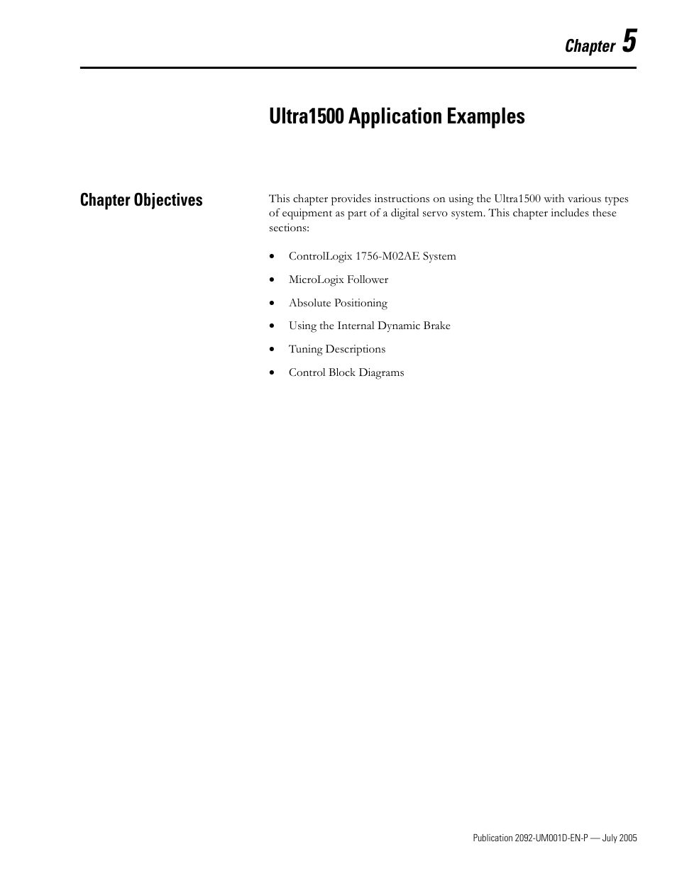 5 - ultra1500 application examples, Chapter objectives, Chapter 5 | Ultra1500 application examples, Chapter objectives -1 | Rockwell Automation 2092-DAx Ultra1500 User Manual User Manual | Page 81 / 204