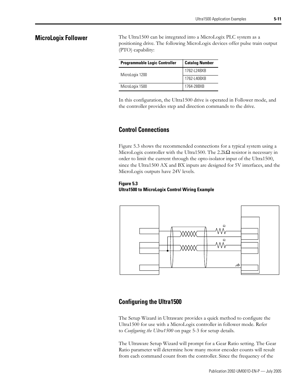 Micrologix follower, Control connections, Configuring the ultra1500 | Micrologix follower -11 | Rockwell Automation 2092-DAx Ultra1500 User Manual User Manual | Page 91 / 204