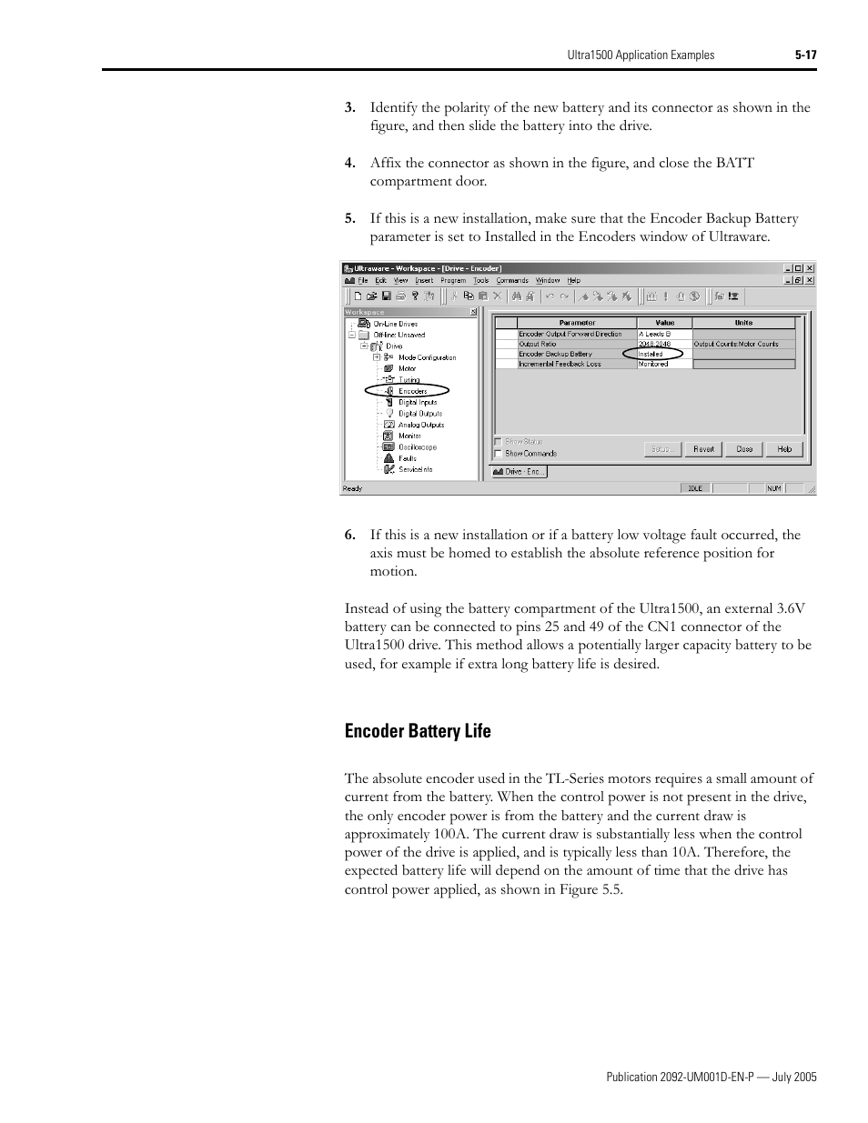 Encoder battery life, Encoder battery life -17 | Rockwell Automation 2092-DAx Ultra1500 User Manual User Manual | Page 97 / 204