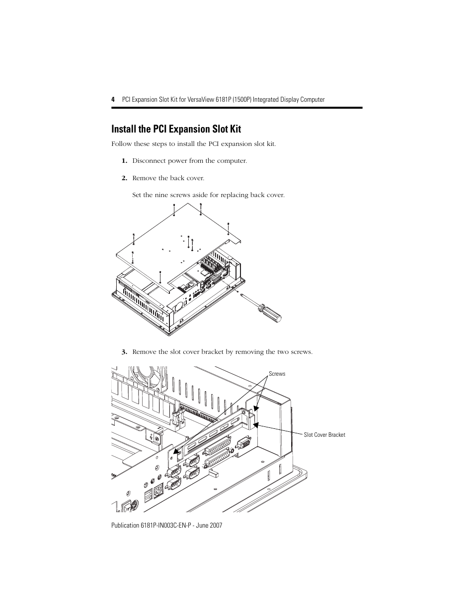 Install the pci expansion slot kit | Rockwell Automation 6189V-2PCI15R PCI Expansion Slot Kit User Manual | Page 4 / 12