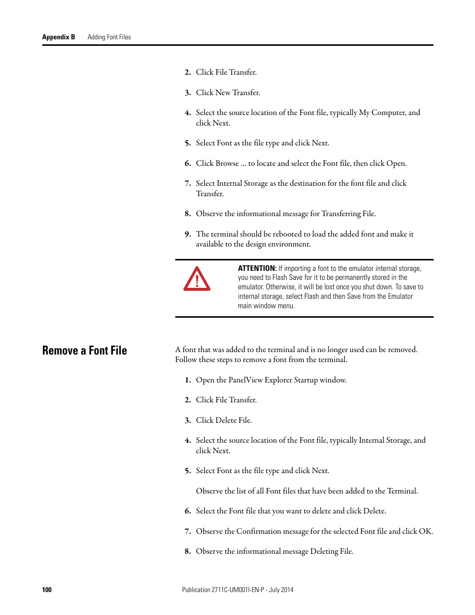 Remove a font file | Rockwell Automation 2711C-xxxx PanelView Component HMI Terminals User Manual | Page 100 / 146