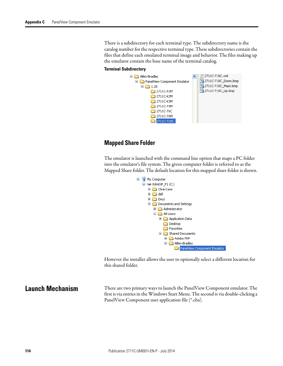 Mapped share folder, Launch mechanism | Rockwell Automation 2711C-xxxx PanelView Component HMI Terminals User Manual | Page 114 / 146