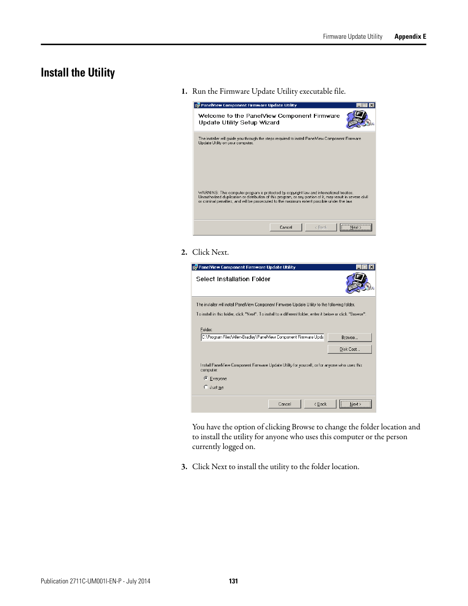 Install the utility | Rockwell Automation 2711C-xxxx PanelView Component HMI Terminals User Manual | Page 131 / 146