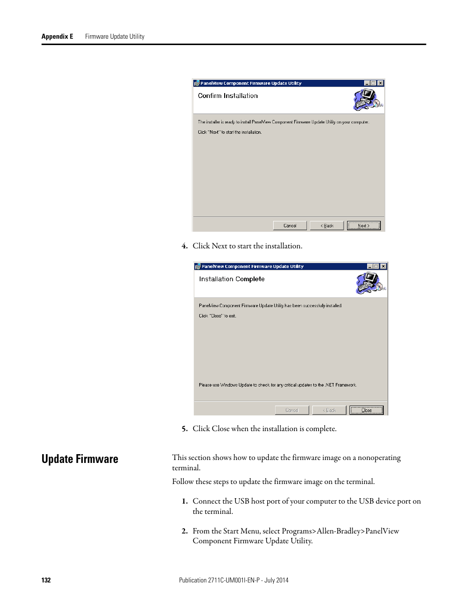 Update firmware | Rockwell Automation 2711C-xxxx PanelView Component HMI Terminals User Manual | Page 132 / 146