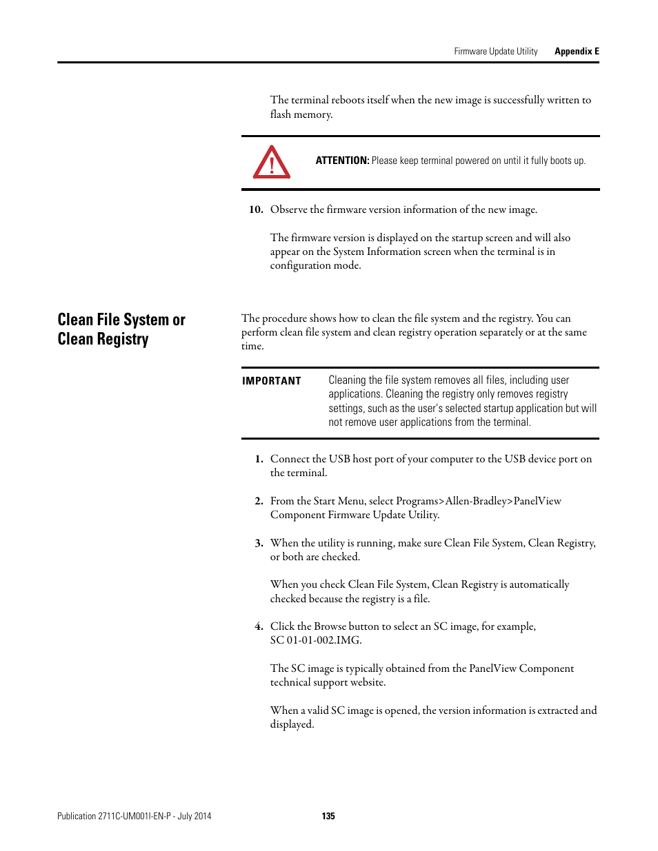 Clean file system or clean registry | Rockwell Automation 2711C-xxxx PanelView Component HMI Terminals User Manual | Page 135 / 146