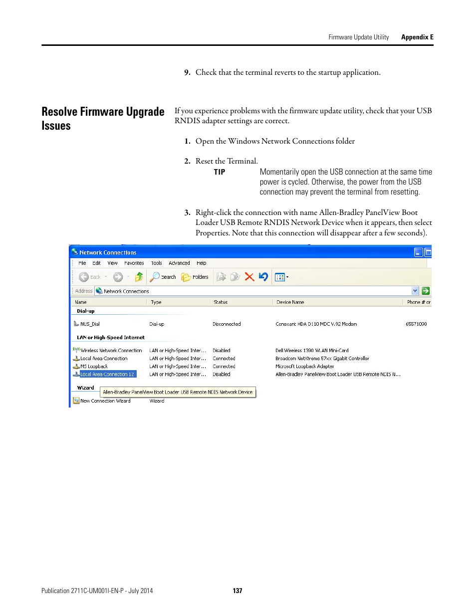 Resolve firmware upgrade issues | Rockwell Automation 2711C-xxxx PanelView Component HMI Terminals User Manual | Page 137 / 146