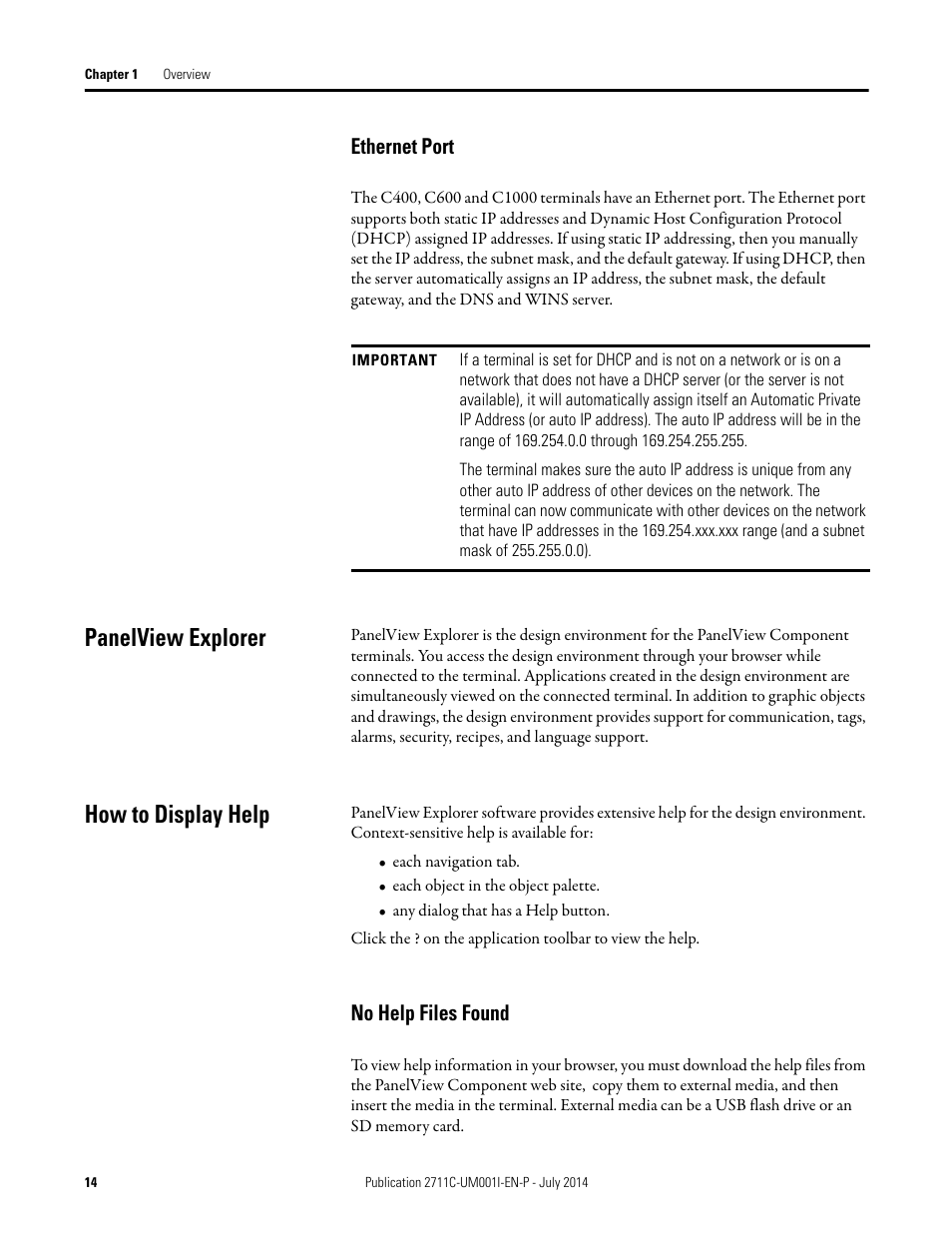 Ethernet port, Panelview explorer, How to display help | No help files found, Panelview explorer how to display help | Rockwell Automation 2711C-xxxx PanelView Component HMI Terminals User Manual | Page 14 / 146