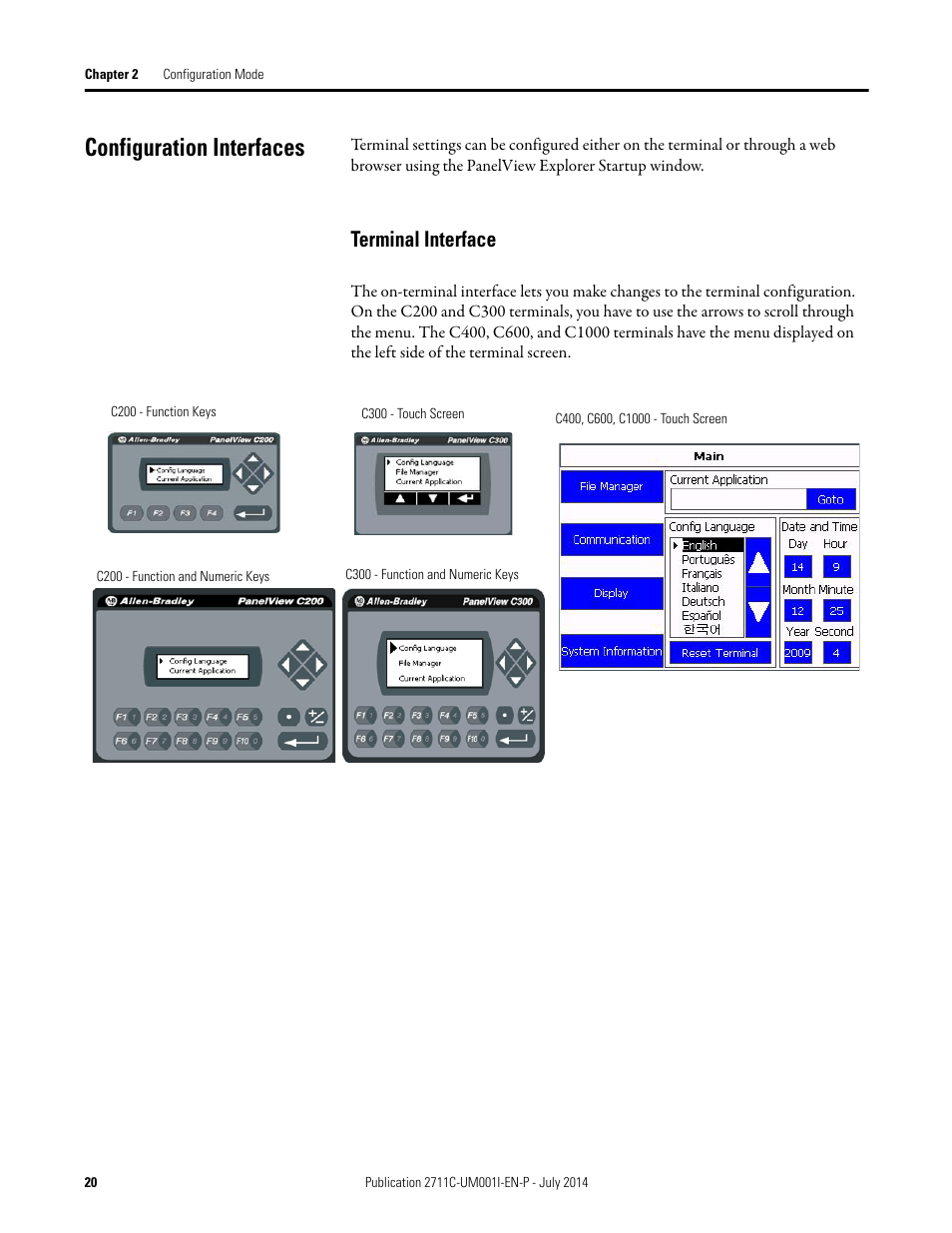 Configuration interfaces, Terminal interface | Rockwell Automation 2711C-xxxx PanelView Component HMI Terminals User Manual | Page 20 / 146