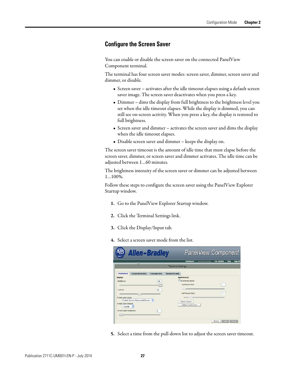 Configure the screen saver | Rockwell Automation 2711C-xxxx PanelView Component HMI Terminals User Manual | Page 27 / 146