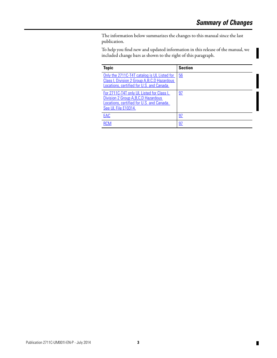 Summary of changes | Rockwell Automation 2711C-xxxx PanelView Component HMI Terminals User Manual | Page 3 / 146