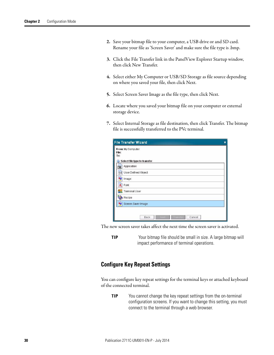 Configure key repeat settings | Rockwell Automation 2711C-xxxx PanelView Component HMI Terminals User Manual | Page 30 / 146