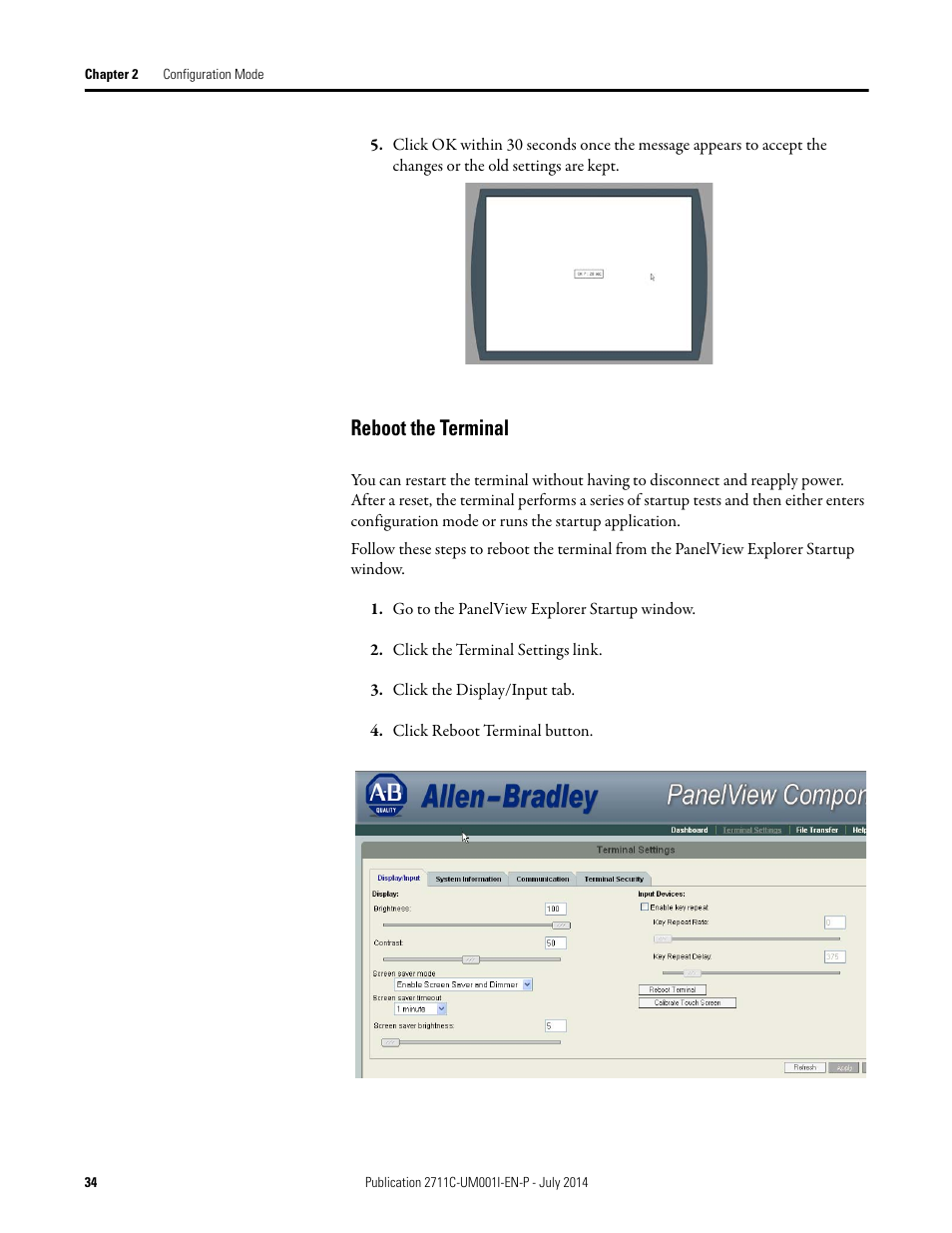Reboot the terminal | Rockwell Automation 2711C-xxxx PanelView Component HMI Terminals User Manual | Page 34 / 146