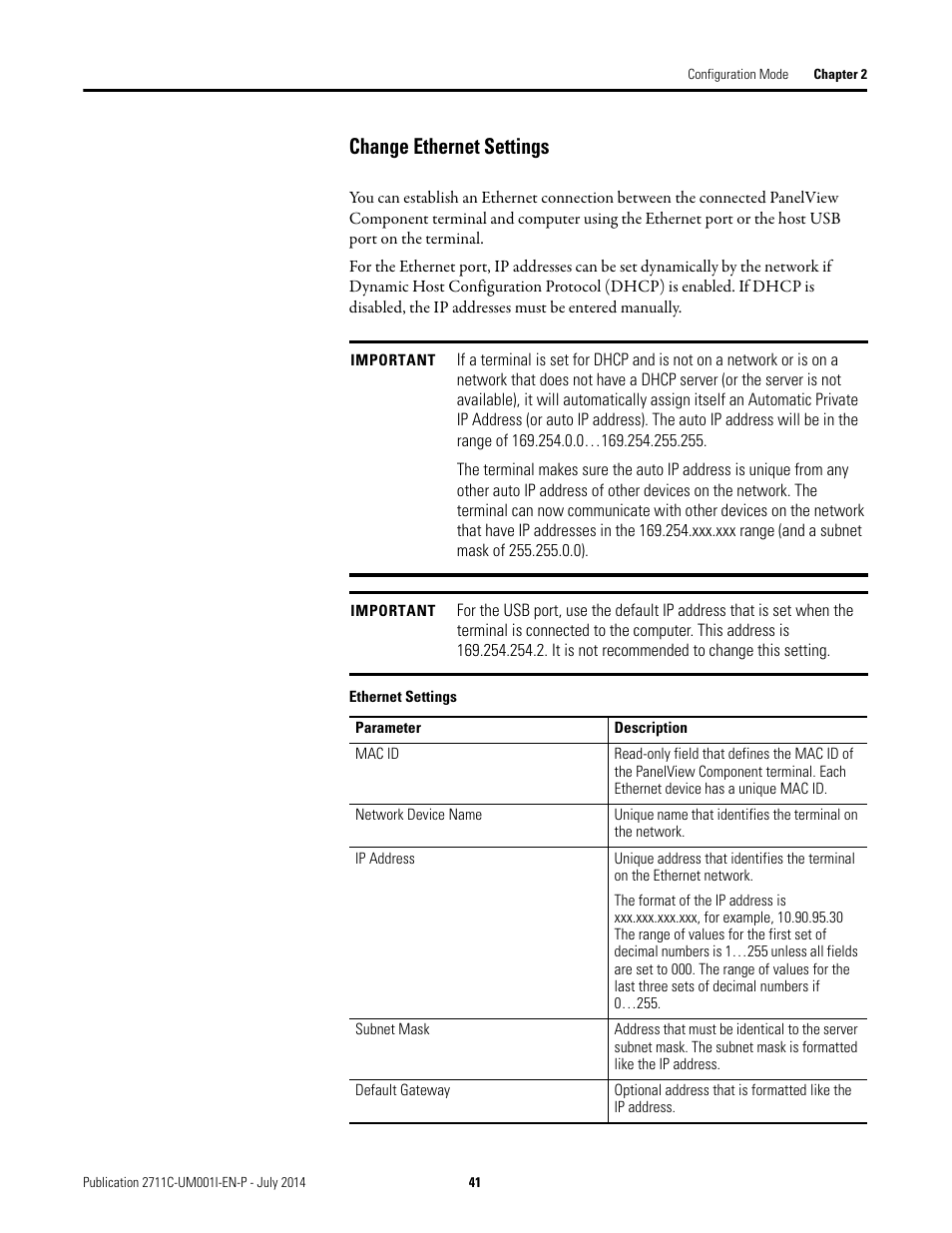 Change ethernet settings | Rockwell Automation 2711C-xxxx PanelView Component HMI Terminals User Manual | Page 41 / 146