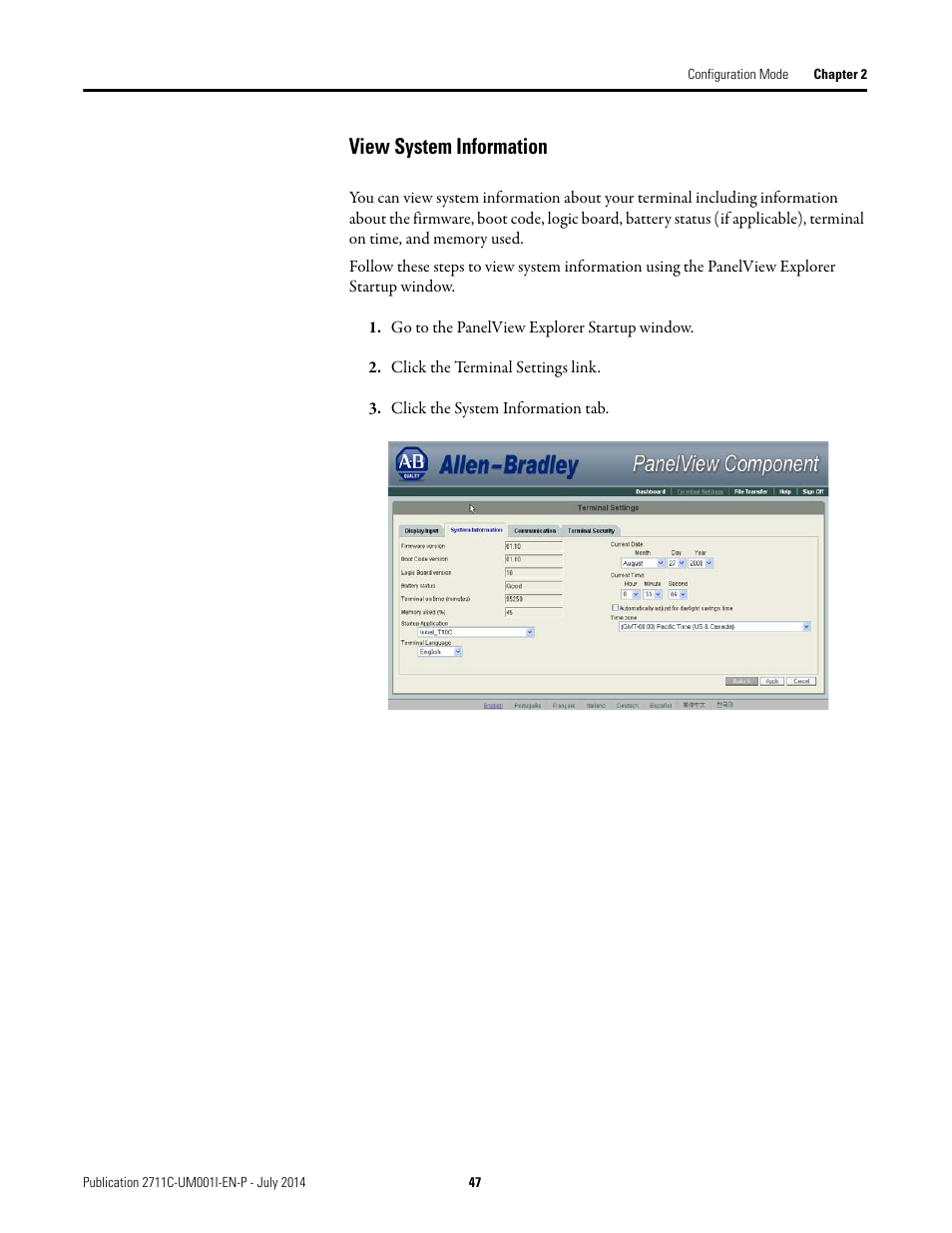 View system information | Rockwell Automation 2711C-xxxx PanelView Component HMI Terminals User Manual | Page 47 / 146