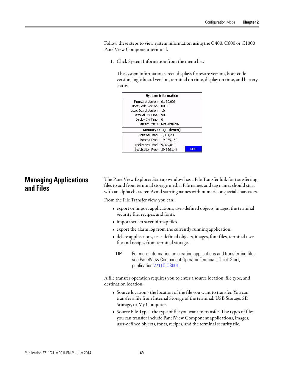 Managing applications and files | Rockwell Automation 2711C-xxxx PanelView Component HMI Terminals User Manual | Page 49 / 146