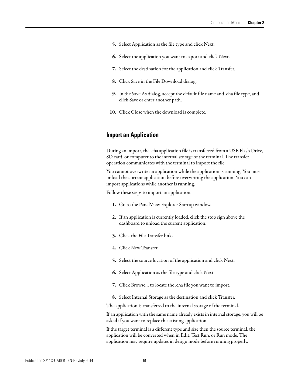 Import an application | Rockwell Automation 2711C-xxxx PanelView Component HMI Terminals User Manual | Page 51 / 146