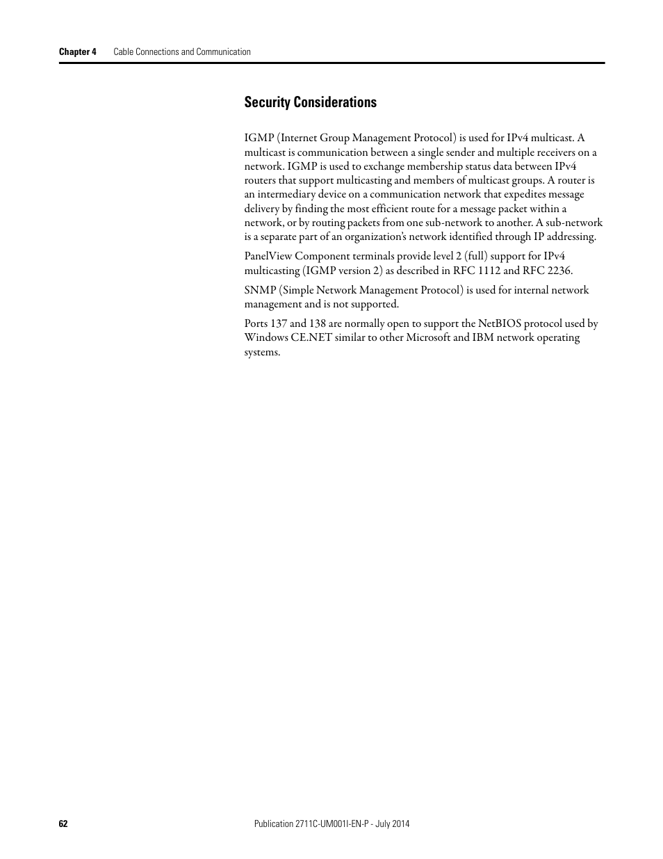 Security considerations | Rockwell Automation 2711C-xxxx PanelView Component HMI Terminals User Manual | Page 62 / 146