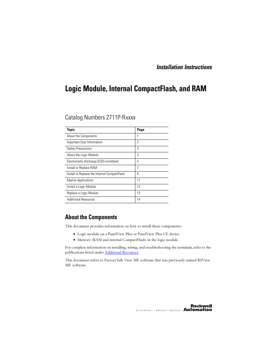 Rockwell Automation 2711P-Rxxxx Logic Module, Internal CompactFlash, and RAM User Manual | 16 pages