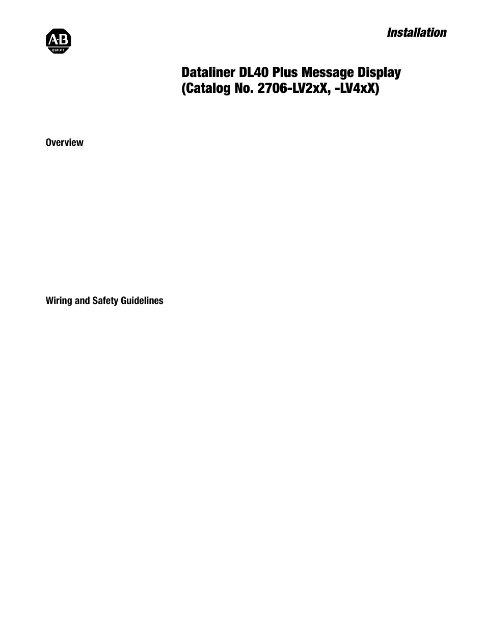 Rockwell Automation 2706-LV2xX, -LV4xX Dataliner DL40 Plus Message Display Installation User Manual | 12 pages