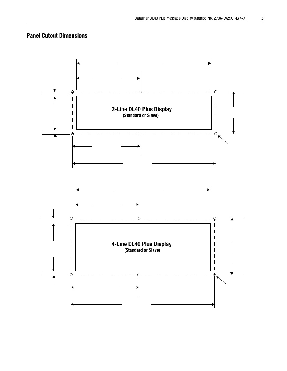Panel cutout dimensions, Line dl40 plus display | Rockwell Automation 2706-LV2xX, -LV4xX Dataliner DL40 Plus Message Display Installation User Manual | Page 3 / 12