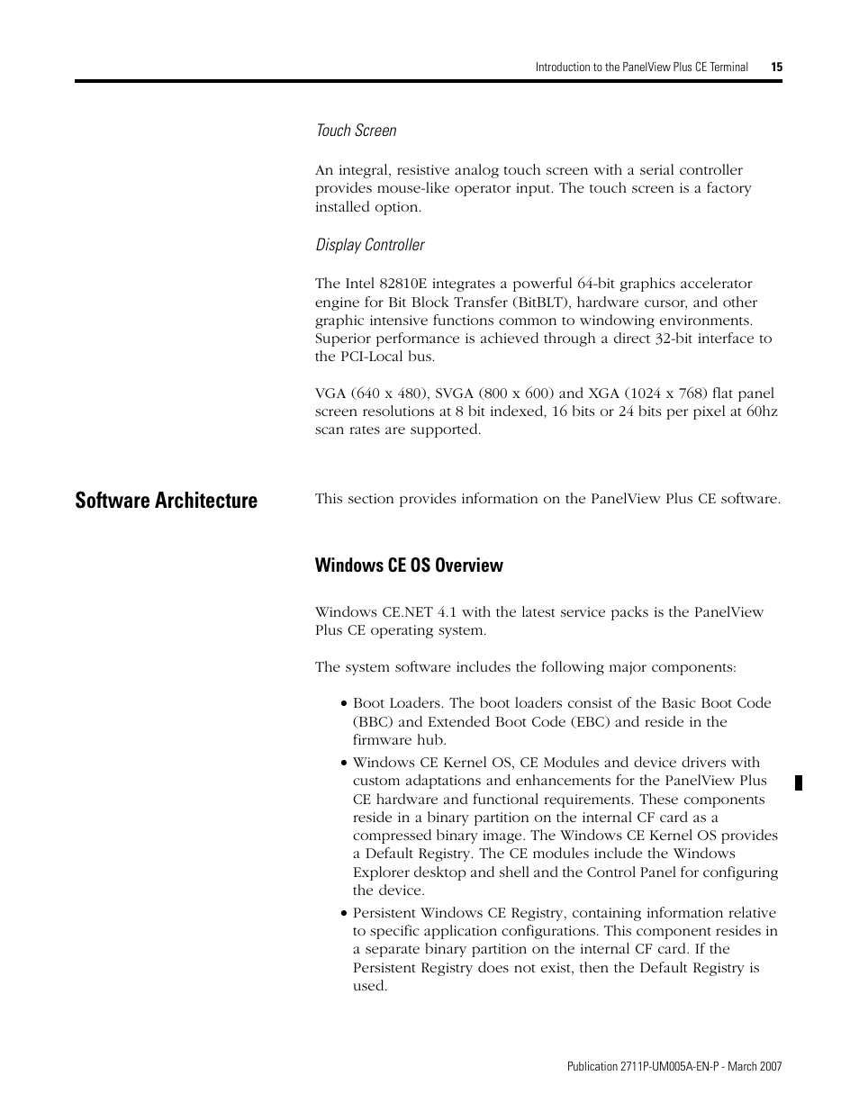 Software architecture, Windows ce os overview | Rockwell Automation 2711P Software Development Kit User Manual User Manual | Page 15 / 104