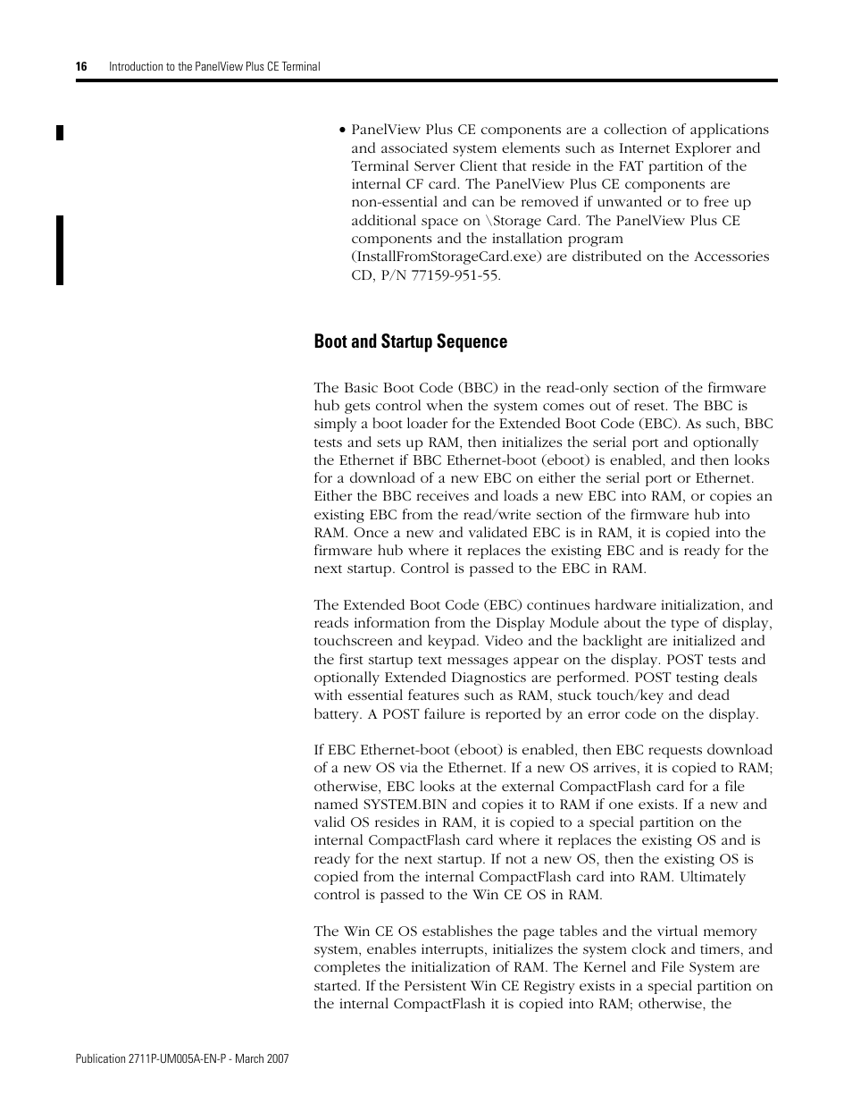 Boot and startup sequence | Rockwell Automation 2711P Software Development Kit User Manual User Manual | Page 16 / 104