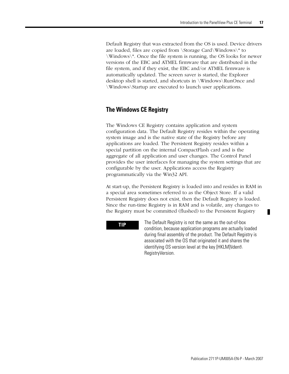 The windows ce registry | Rockwell Automation 2711P Software Development Kit User Manual User Manual | Page 17 / 104