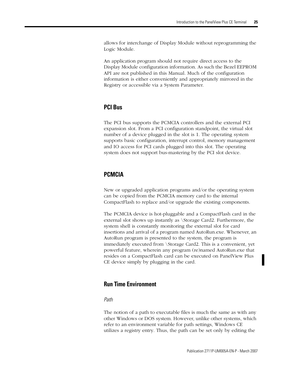 Pci bus, Pcmcia, Run time environment | Pci bus pcmcia run time environment | Rockwell Automation 2711P Software Development Kit User Manual User Manual | Page 25 / 104