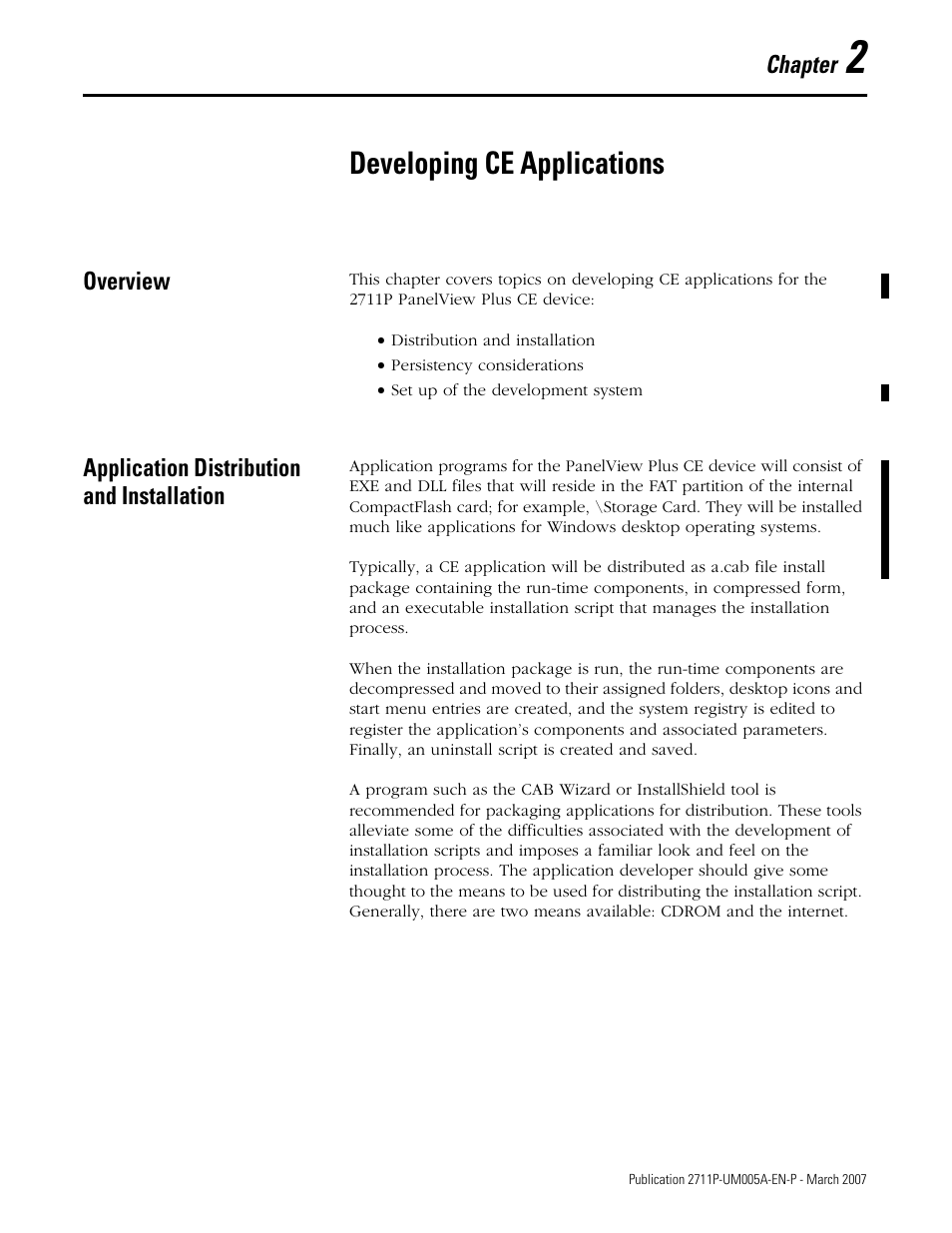 2 - developing ce applications, Overview, Application distribution and installation | Chapter 2, Developing ce applications, Overview application distribution and installation | Rockwell Automation 2711P Software Development Kit User Manual User Manual | Page 29 / 104