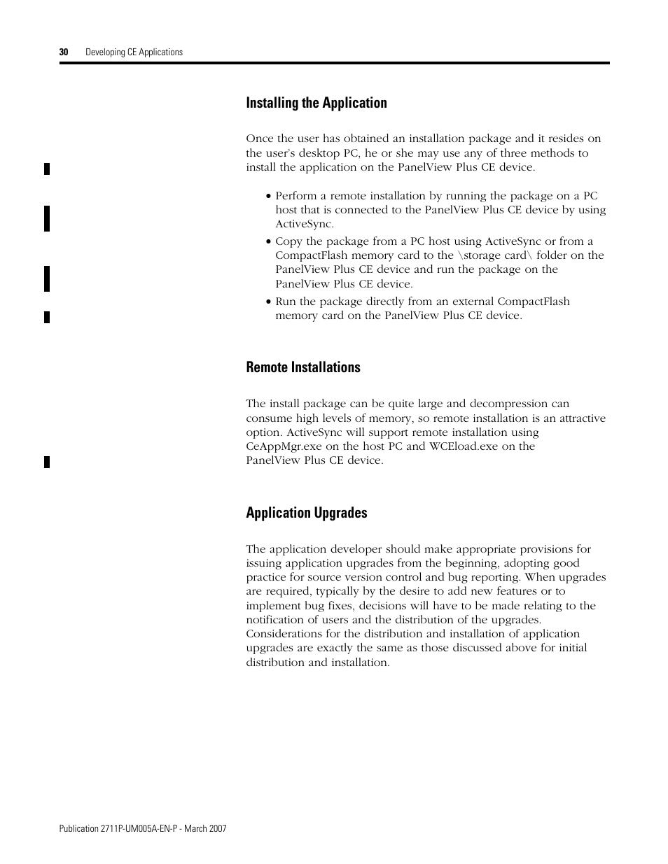 Installing the application, Remote installations, Application upgrades | Rockwell Automation 2711P Software Development Kit User Manual User Manual | Page 30 / 104