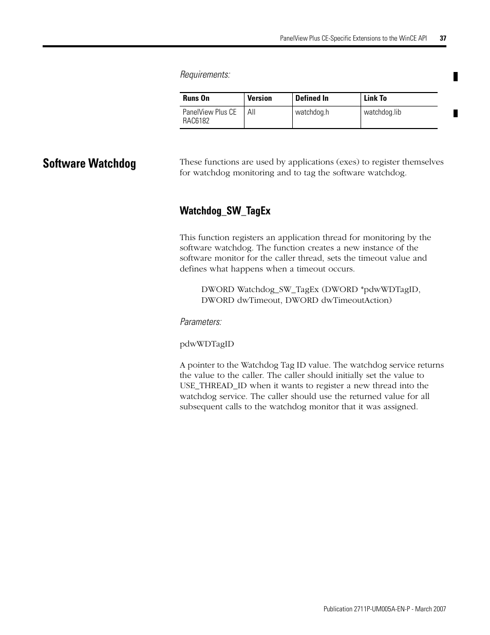 Software watchdog, Watchdog_sw_tagex | Rockwell Automation 2711P Software Development Kit User Manual User Manual | Page 37 / 104
