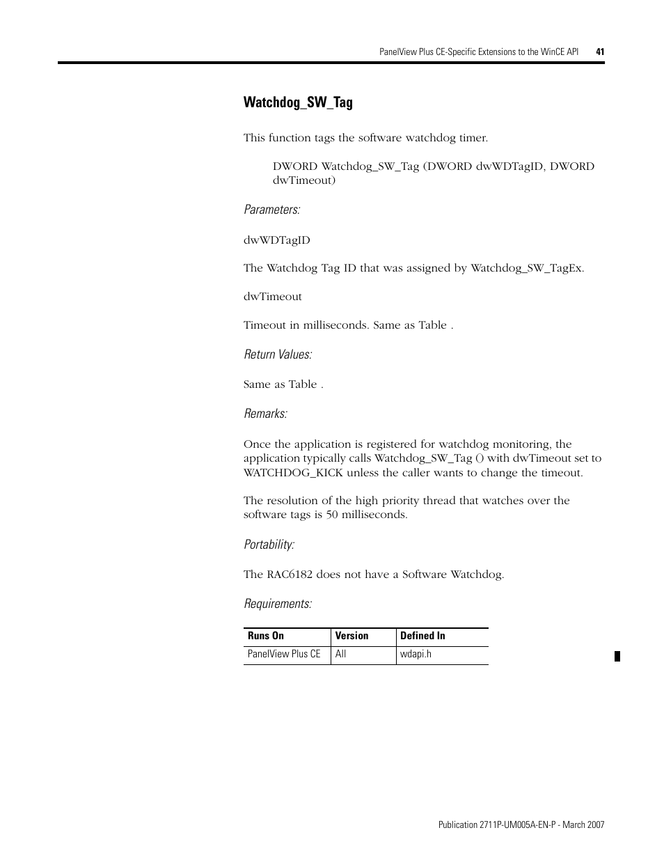 Watchdog_sw_tag | Rockwell Automation 2711P Software Development Kit User Manual User Manual | Page 41 / 104