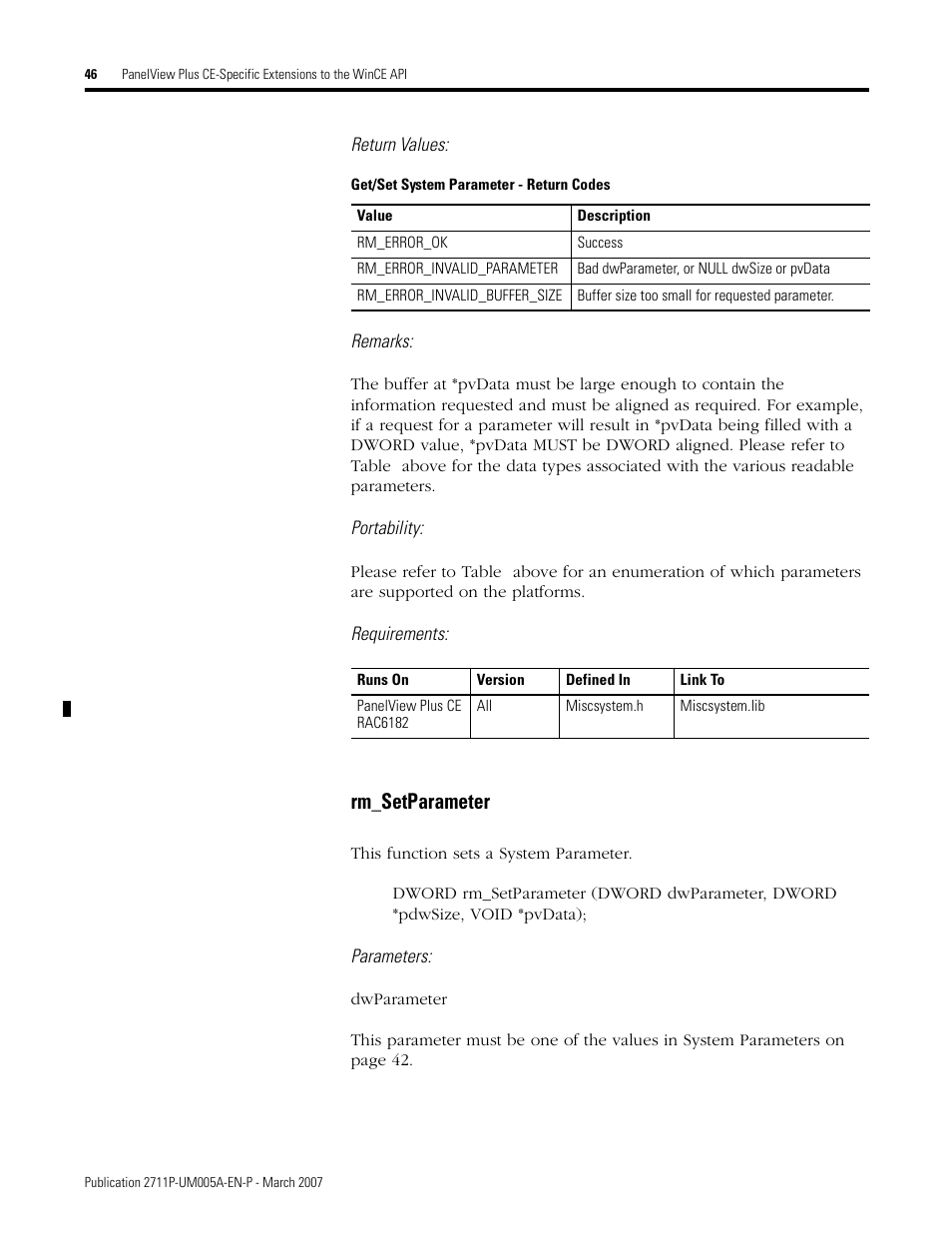 Rm_setparameter | Rockwell Automation 2711P Software Development Kit User Manual User Manual | Page 46 / 104